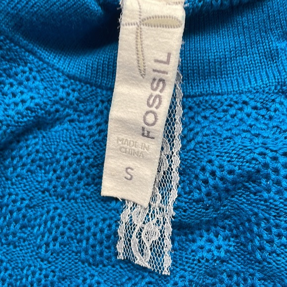 Fossil sweater crop cardigan buttons 3/4 sleeve teal cotton women’s size S - Picture 14 of 15